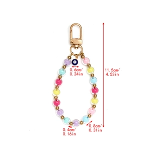 Especificaciones de tamaño para el llavero Evil Eye con cuentas coloridas y cierre dorado