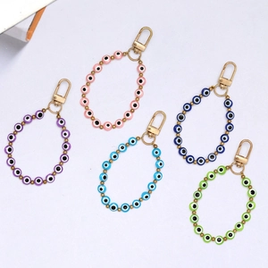Colorful evil eye hanging pendants set with gold beads for bag and car decor
