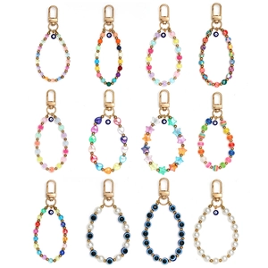 Llavero Pulsera Bohemio de Ojo Turco con Cuentas de Resina de Colores Perla Artificial de Imitación Aleación Dorada Cierre Mosquetón Joyería Mujer