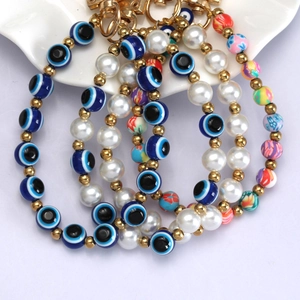 Set de pulseras de cuentas con ojo turco azul y perlas artificiales para vacaciones