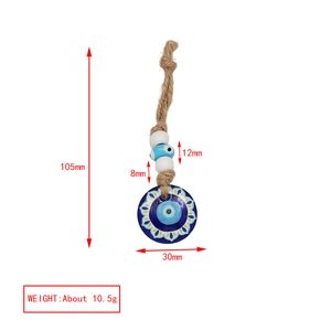 Detailed size specifications of Bohemian Evil Eye rope keychain with 105mm length and 30mm pendant