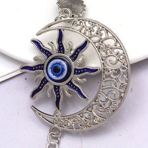 Pendentif soleil et lune argenté avec protection contre le mauvais œil bleu porte-bonheur