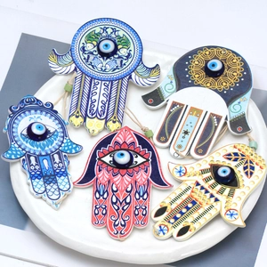 Ethnic Hamsa Hand Evil Eye Hanging Ornament Wood Glass Fatima Hand Amulet For Car Home Wall Decoration Protection Gifts