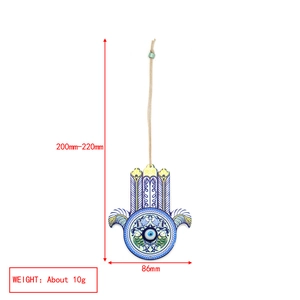 Hamsa hand blue eye wall hanging ornament with detailed size dimensions in millimeters