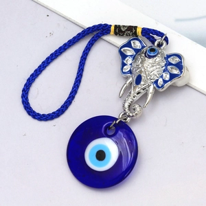 Blue Evil Eye Elephant Keychain Alloy Silver Nazar Protection Hanging Ornament Bag Car Home Decoration Ethnic Style Accessory