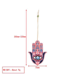 Hamsa Hand with Evil Eye wall hanging charm showing dimensions of 220mm length and 75mm width