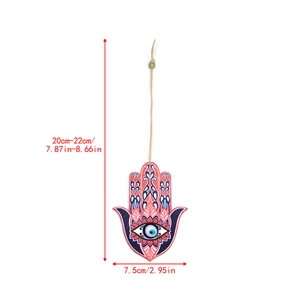 Hamsa Hand and Evil Eye ornament with mandala patterns and size markings on white background