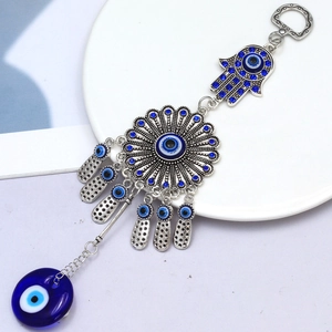 Hamsa Hand Evil Eye Hanging Pendant Alloy Rhinestone Sunflower Blue Eye Lucky Amulet For Car Home Decor Keychain Jewelry