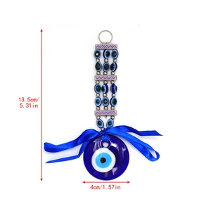 Detailed view of the Evil Eye keychain with size labels of 13.5cm and 4cm on white background