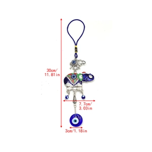 Detailed view of Turkish evil eye elephant pendant with 30cm size measurements