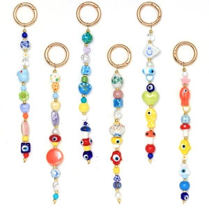 Turkish Blue Evil Eye Beaded Keychain Boho Y2K Bag Charm For Women Ceramic Glass Beads Mushroom Fish Heart Pendant Key Ring