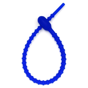 Adjustable bright blue silicone keychain strap with a flexible segmented locking structure