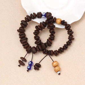 Handmade Coffee Bean Beaded Bracelet Resin Wood Evil Eye Glass Charm Adjustable Woven Cord Bohemian Ethnic Jewelry Gift