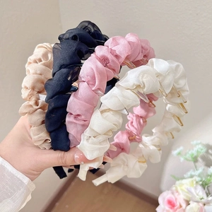 Serre-tête Élégant en Organza à Volants pour Femmes Antidérapant avec Dents Doux Nuage en Tissu Plissé Accessoire