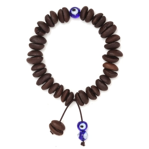 Creative coffee bean beaded bracelet with blue evil eye charms and adjustable woven cord