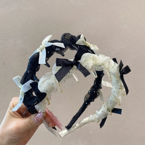 Serre-tête en maille scintillante avec nœud et petits clips en noir et blanc classiques