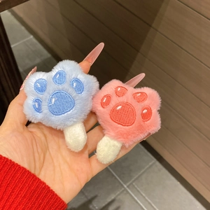 Süße Plüsch-Haarklammern mit Katzenpfoten-Motiv in Blau und Rosa für Mädchen und Kinder