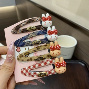 Cute plaid BB hair clips with 3D bunny designs in autumn colors for girls and women