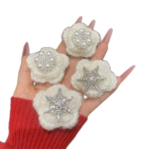 Winter sweet white knitted snowflake hair clips with pearls and rhinestones set of four