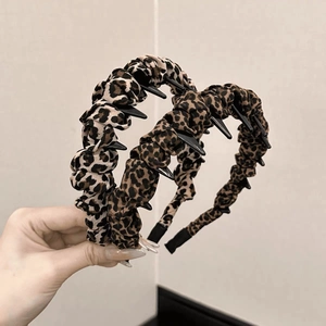 Retro leopard print cloth headband set with non-slip teeth for autumn winter hair styling