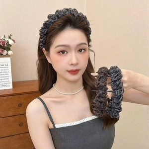 Leopard print mesh headband for women featuring stylish pleats and a high-top design