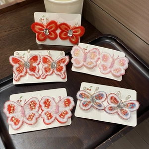 Barrettes à cheveux papillon de style chinois traditionnel avec pompons pour filles en rouge