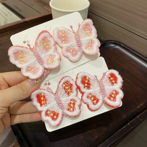 Détails de barrettes papillon brodées avec pompons pour cheveux de petite fille