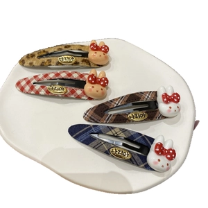 Cute bunny plaid BB hair clips in leopard and check patterns for girls and women