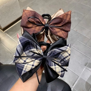 Korean Style Large Plaid Bow Hair Claw Clip For Women Elegant Ribbon Satin Patchwork Ponytail Holder Hair Accessories