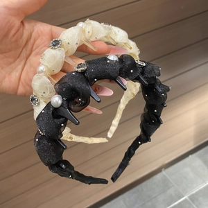 Fabric Wrapped Artificial Pearl Rhinestone Headband With Teeth Non-slip Hair Hoop Double Layer Braided Hair Clips Accessory For Women