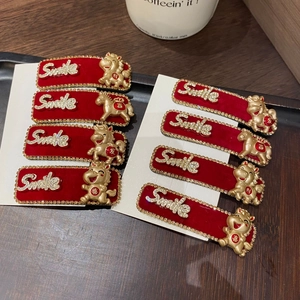 Rote Samt Haarspange Gold Sternzeichen Pferd Smile Buchstabe Strass BB Seitenclip Festlicher Haarschmuck Für Damen Kinder