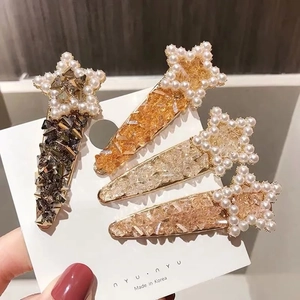 Korean Style Star Alloy Hair Clip With Rhinestones And Artificial Pearls Fashion Side Clip For Women Girls Hair Accessories