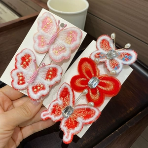 Lot de cinq pinces à cheveux papillon brodées pour filles, style nouvel an chinois