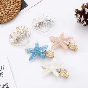 Pinces à Cheveux Étoile de Mer et Coquillage Série Océan Résine Fausse Künstliche Perle Strass Transparent Épingles Été pour Femme Fille