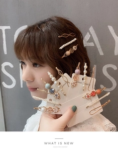 Set di fermagli per capelli in stile coreano con perle e pietre preziose dorate