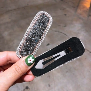 Sparkling crystal rhinestone rectangular hair clips with silver metal duckbill buckle