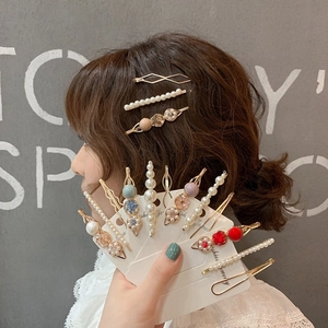 Set di fermagli per capelli in stile coreano con perle artificiali e cristalli colorati