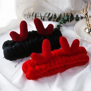 Bandeaux de Noël en peluche avec bois de renne en polaire corail douce noire et rouge