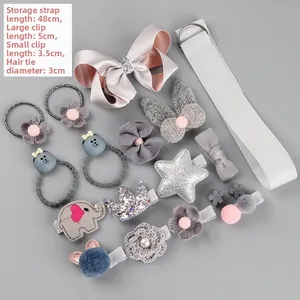 16-delige roze en grijze haaraccessoires set met strikken, clips en opbergband