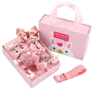 Roze haaraccessoires cadeauset voor meisjes met strikjes en konijnen cadeautas