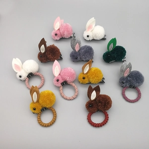 Chouchous Et Barrettes À Cheveux En Peluche Lapin Pour Filles Accessoires De Cheveux En Feutre Faits À La Main Oreilles De Lapin Pompon Anneaux À Cheveux Pour Enfants