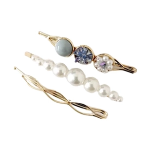 Set di tre eleganti fermagli per capelli dorati con perle bianche e perline blu