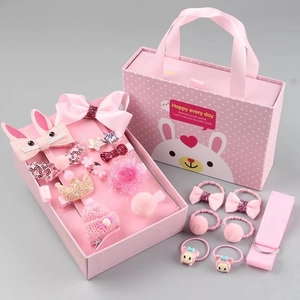 Roze haaraccessoires cadeauset voor meisjes met konijnenclips en doosje