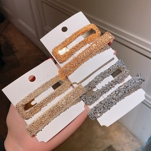 Sparkling glitter metal hair clips set in rectangle and bar shapes for women