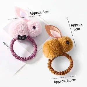 Ensemble d'élastiques à cheveux lapin en peluche rose et brun avec dimensions