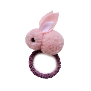 Élastique à cheveux lapin 3D mignon en peluche rose pour enfants avec bande violette