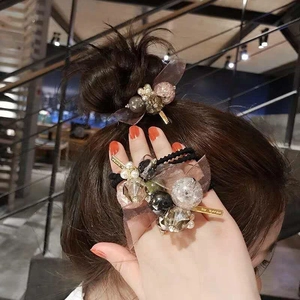 Chouchous élégants style coréen avec perles et ruban en mousseline pour coiffure femme