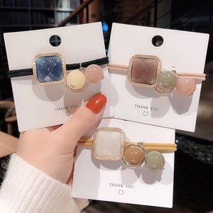 Élastique à Cheveux en Résine Carrée Style Coréen Avec Perles Cubiques Brillantes Bandeau Mode pour Femmes et Filles