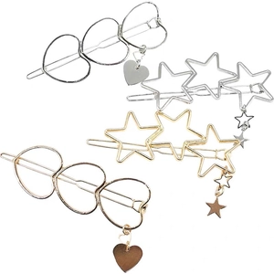 Set di fermagli per capelli in metallo con ciondoli a cuore e stella cavi in oro e argento