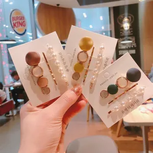 Haarspangen Set Im Koreanischen Stil Mit Matten Runden Harzdekor Metall Haarnadel Und Imitierter Künstliche Perlenklammer Für Damen Mädchen